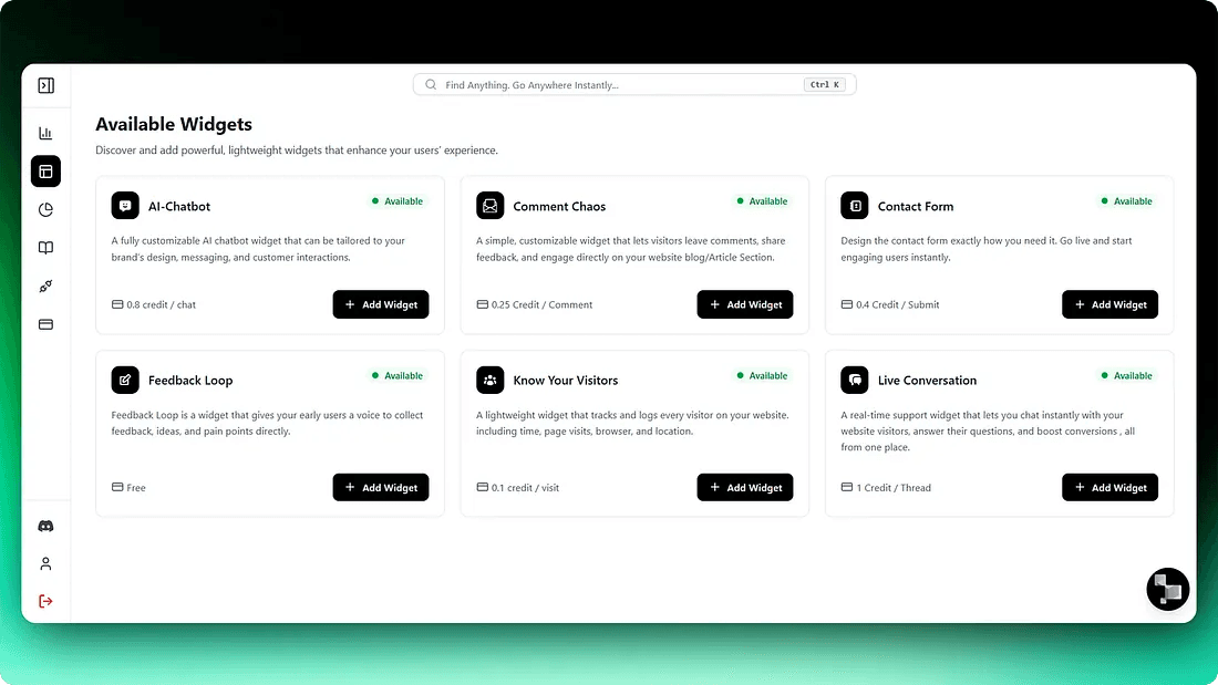 WidgetKraft unified dashboard showing all engagement tools in one place