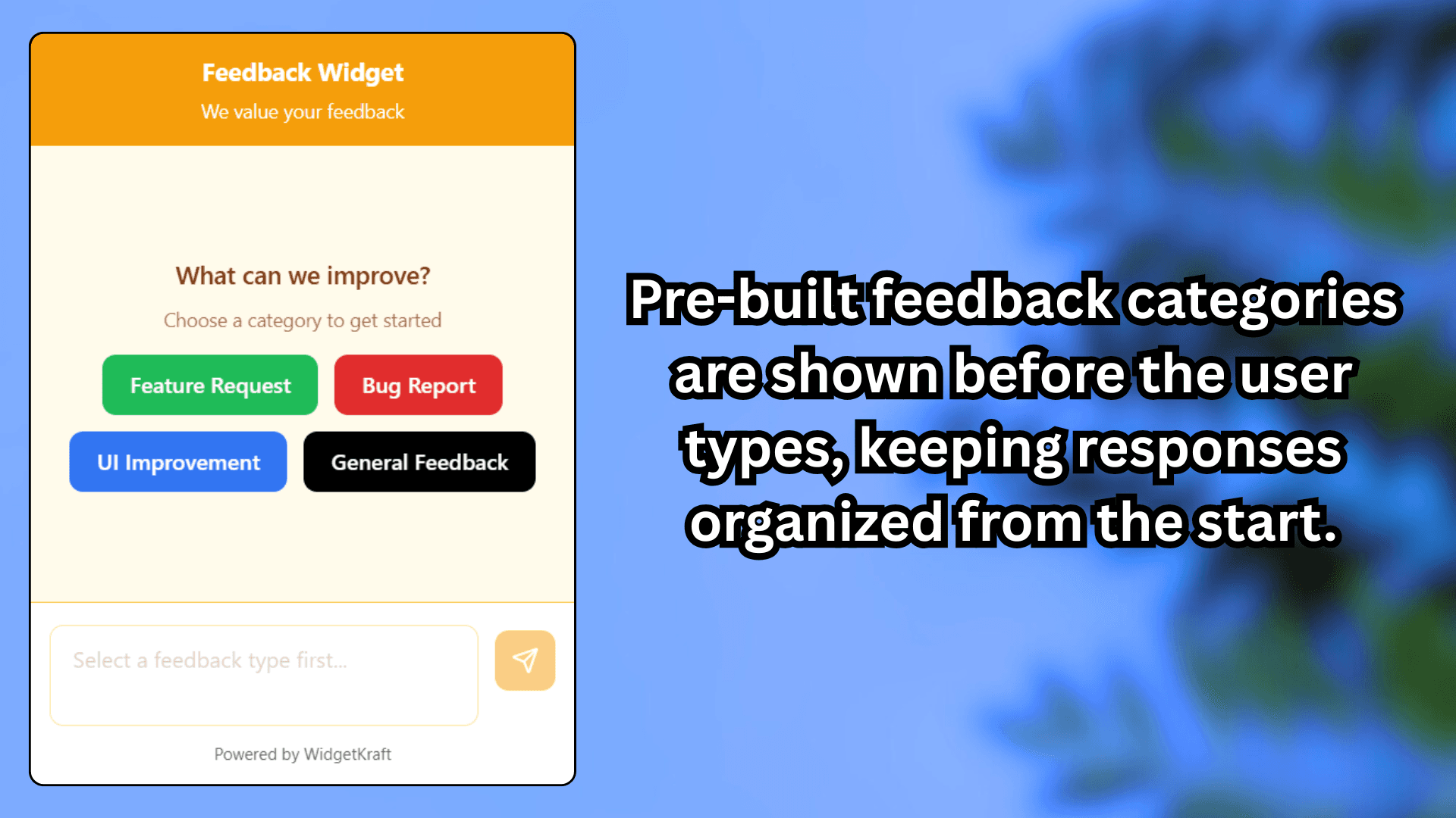 Feedback Loop widget showing four category buttons for structured submissions