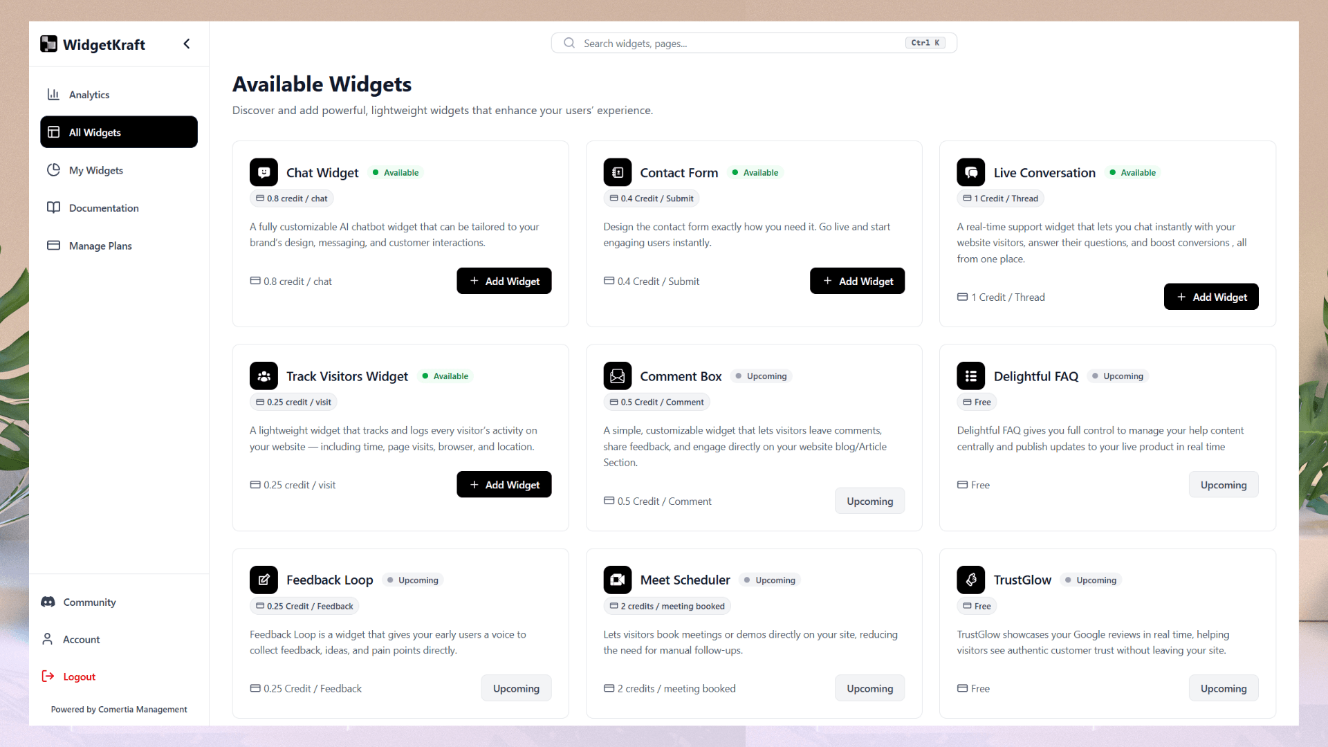 WidgetKraft Dashboard Preview