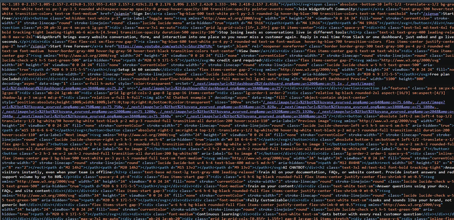 View-page-source showing content structure